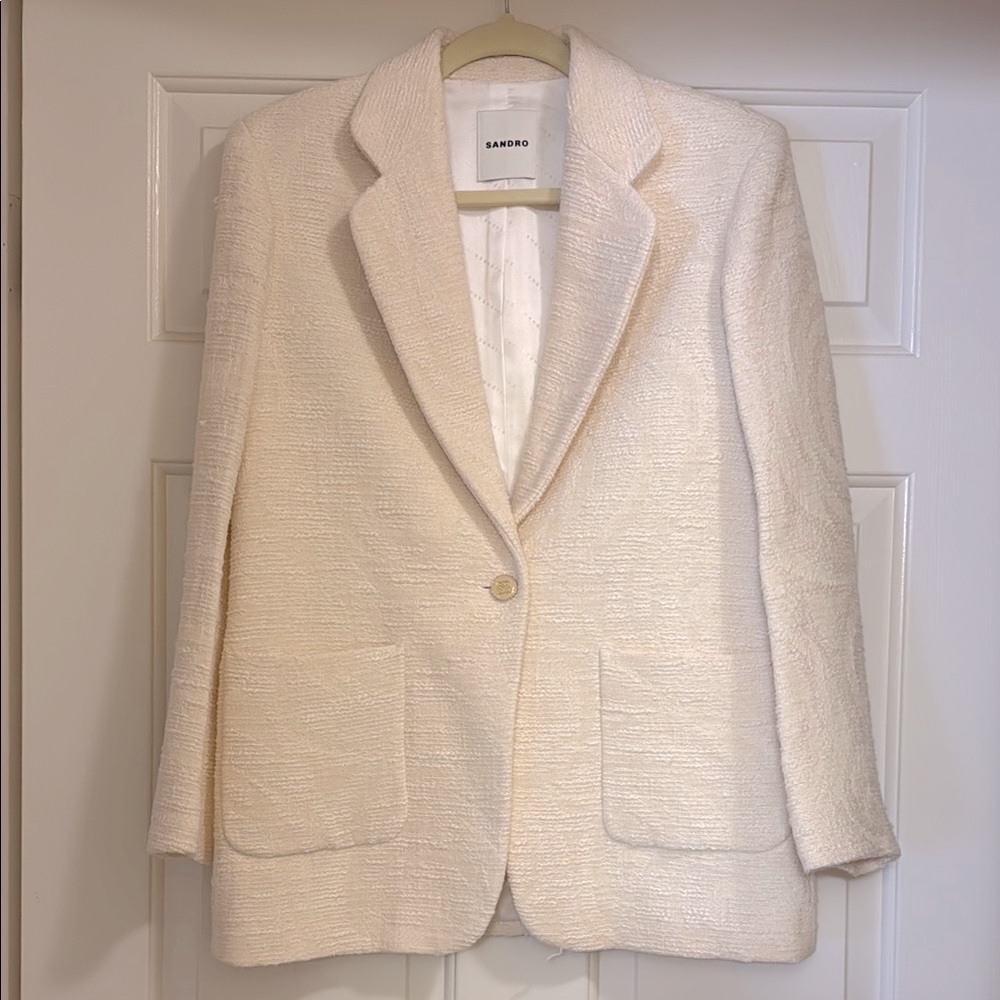 Sandro Women's Tweed Cream Blazer